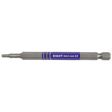 Eight Tool EX-IMPACT HIGH IMPACT HEX BIT 6.35MM SHANK 9MM GROOVE COLOR CODED, 2.5 X 100MM OAL PRPL EA-610C 2.5mm x 100